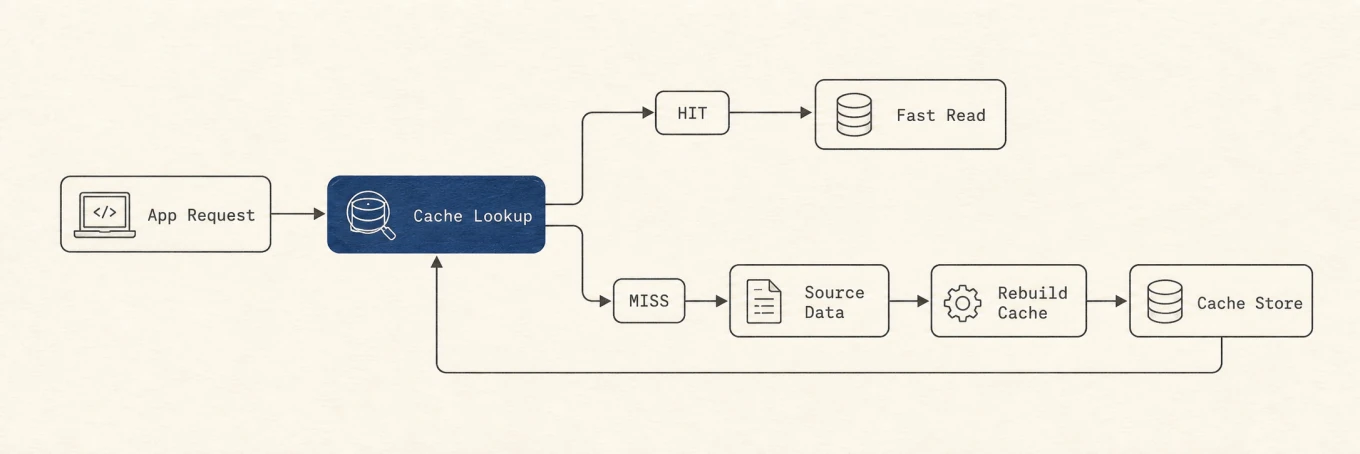 Cache is written, reused, then safely discarded while state remains.