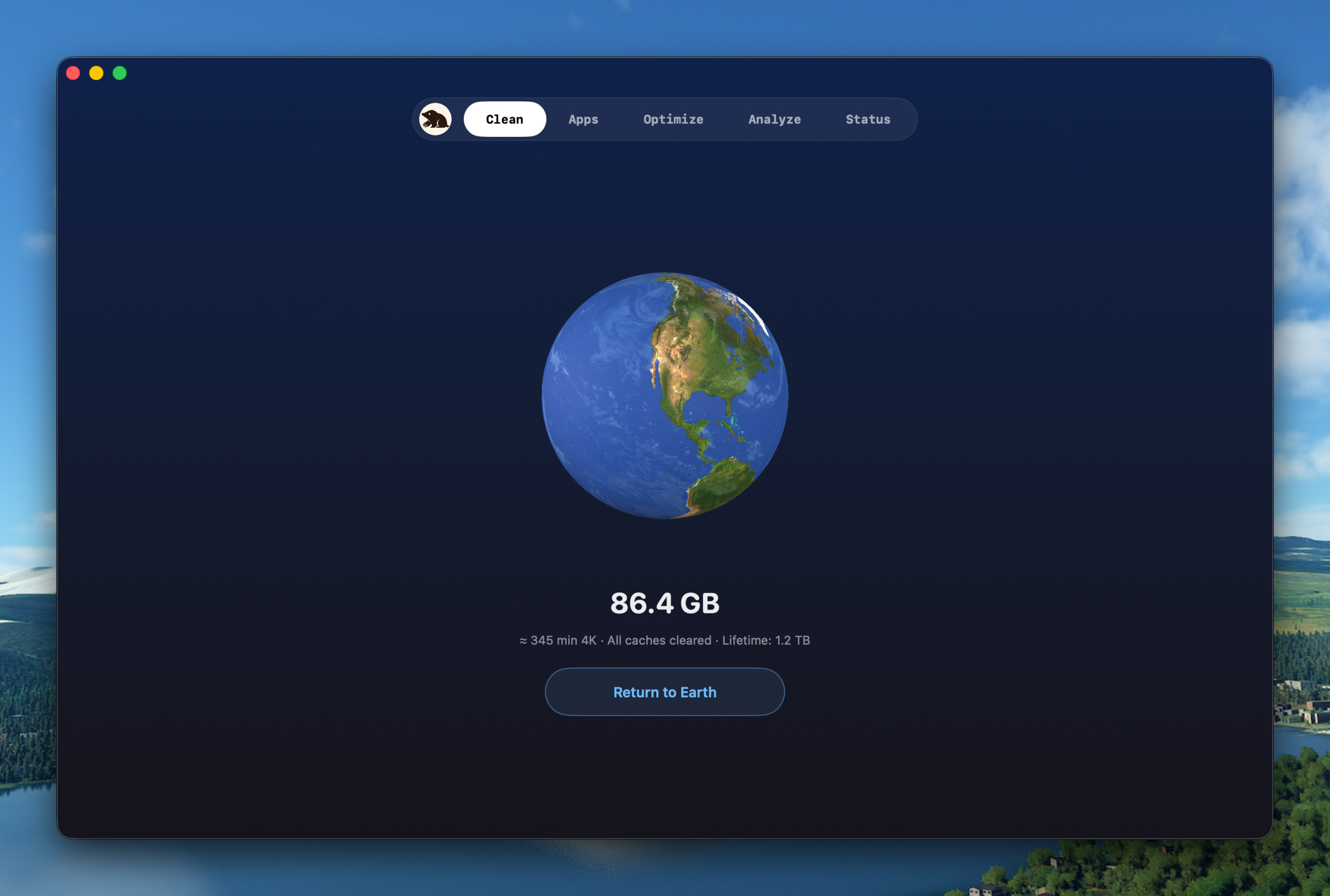 Clean tab showing Earth and the Scan your Mac button