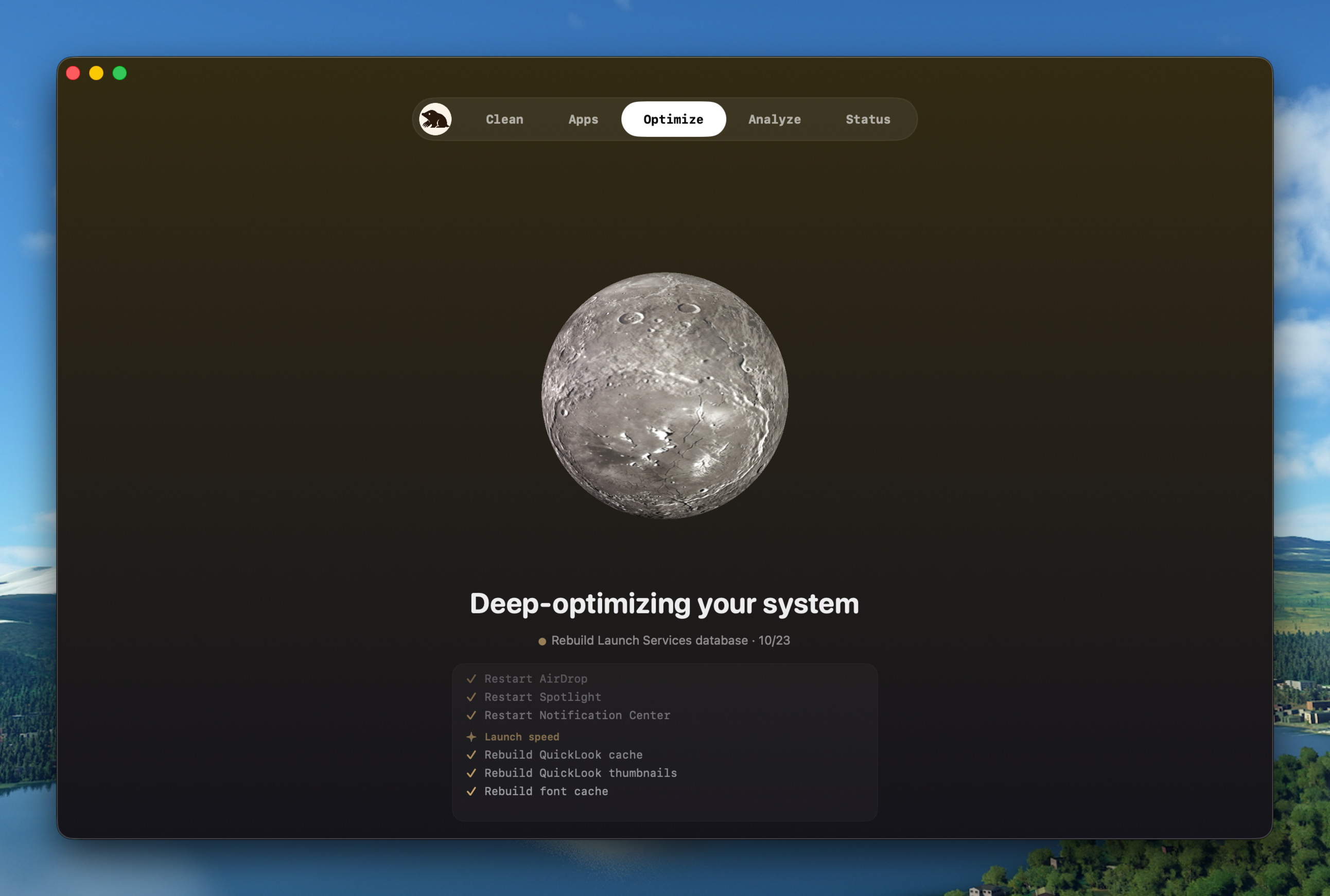 Mercury planet, representing the Optimize tab