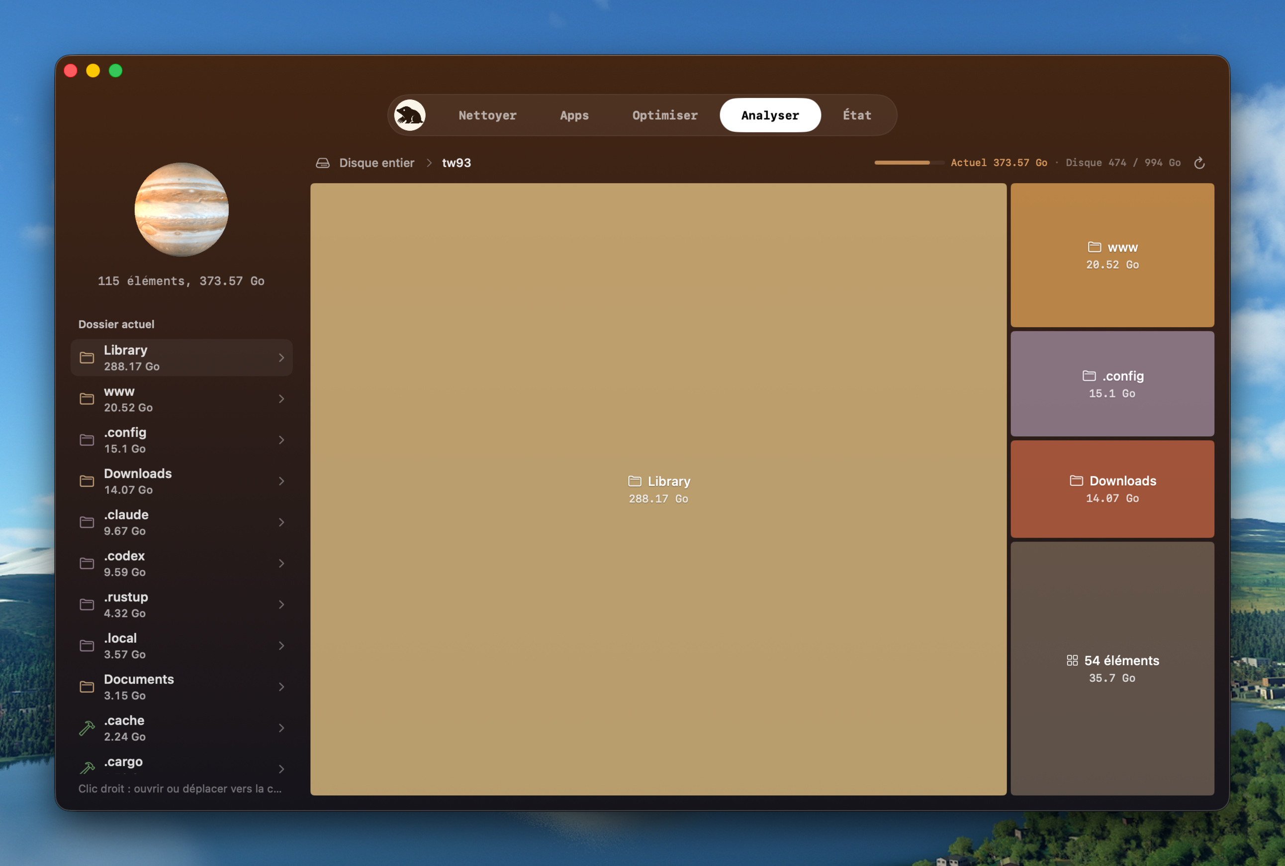 Onglet Analyser, treemap de l’utilisation disque